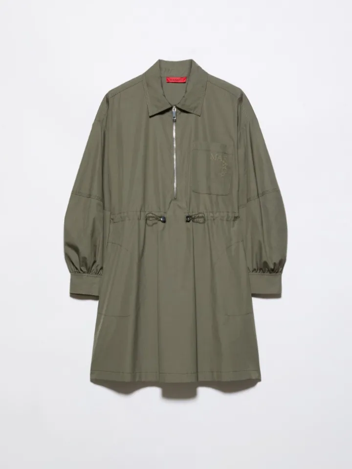 Drawstring poplin shirt dress - loden green