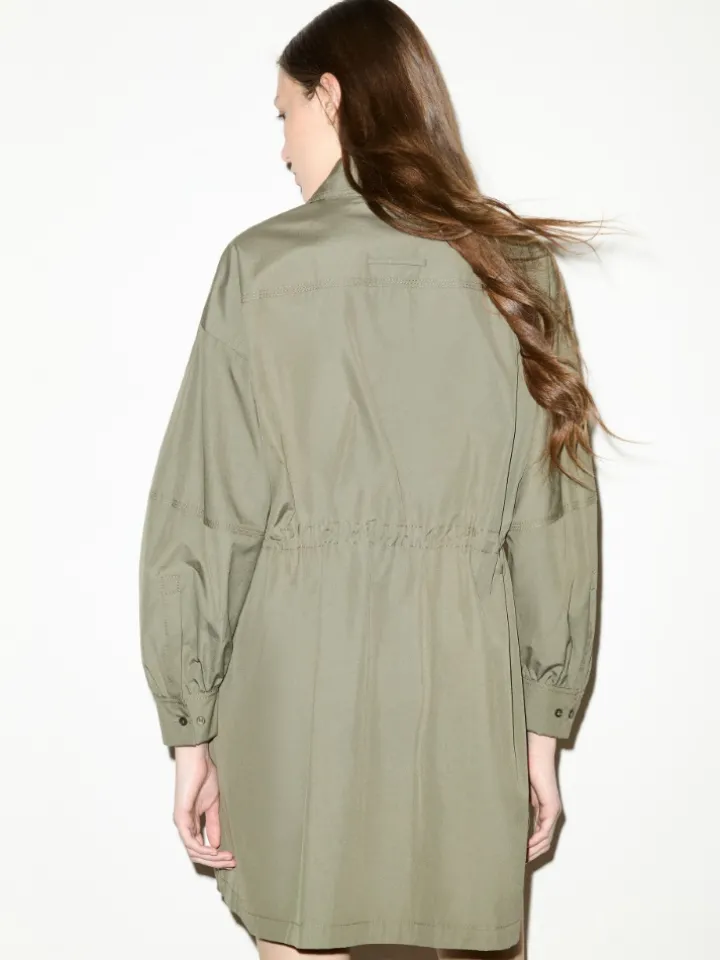 Drawstring poplin shirt dress - loden green