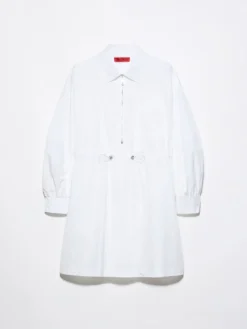 Drawstring poplin shirt dress - optical white