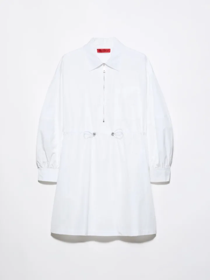 Drawstring poplin shirt dress - optical white
