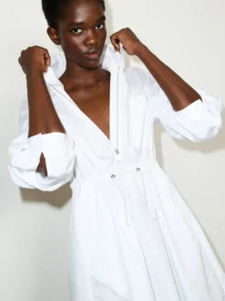 Drawstring poplin shirt dress - optical white