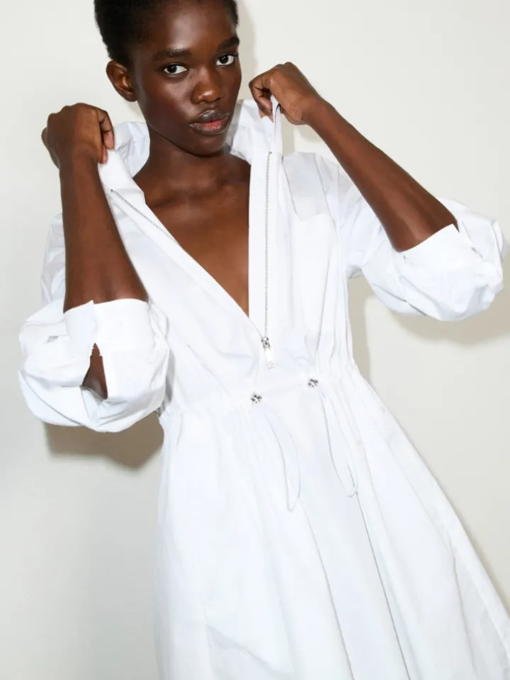 Drawstring poplin shirt dress - optical white