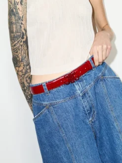 Emblem buckle leather belt - red