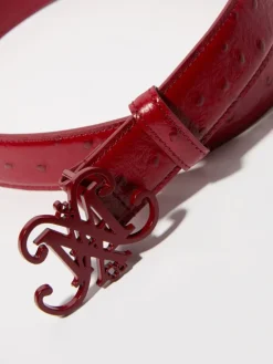 Emblem buckle leather belt - red
