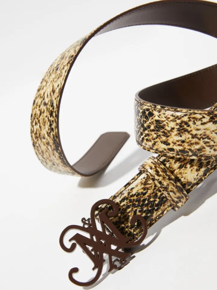 Emblem python-print leather belt - brown