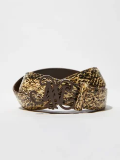Emblem python-print leather belt - brown
