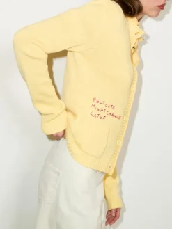 Embroidered cotton cardigan - yellow