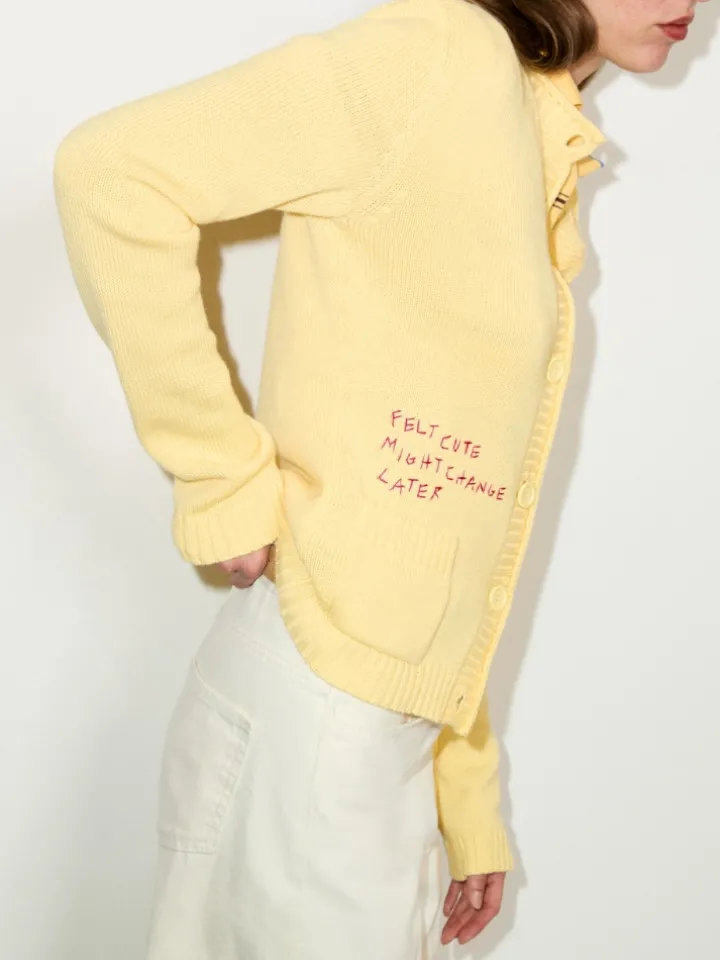 Embroidered cotton cardigan - yellow
