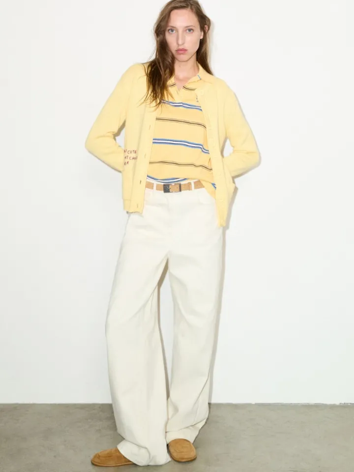 Embroidered cotton cardigan - yellow