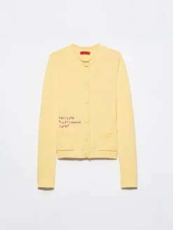 Embroidered cotton cardigan - yellow