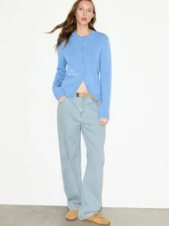 Embroidered cotton cardigan - sky blue