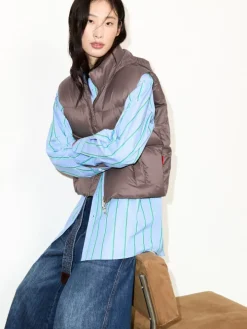 Embroidered down gilet - turtledove