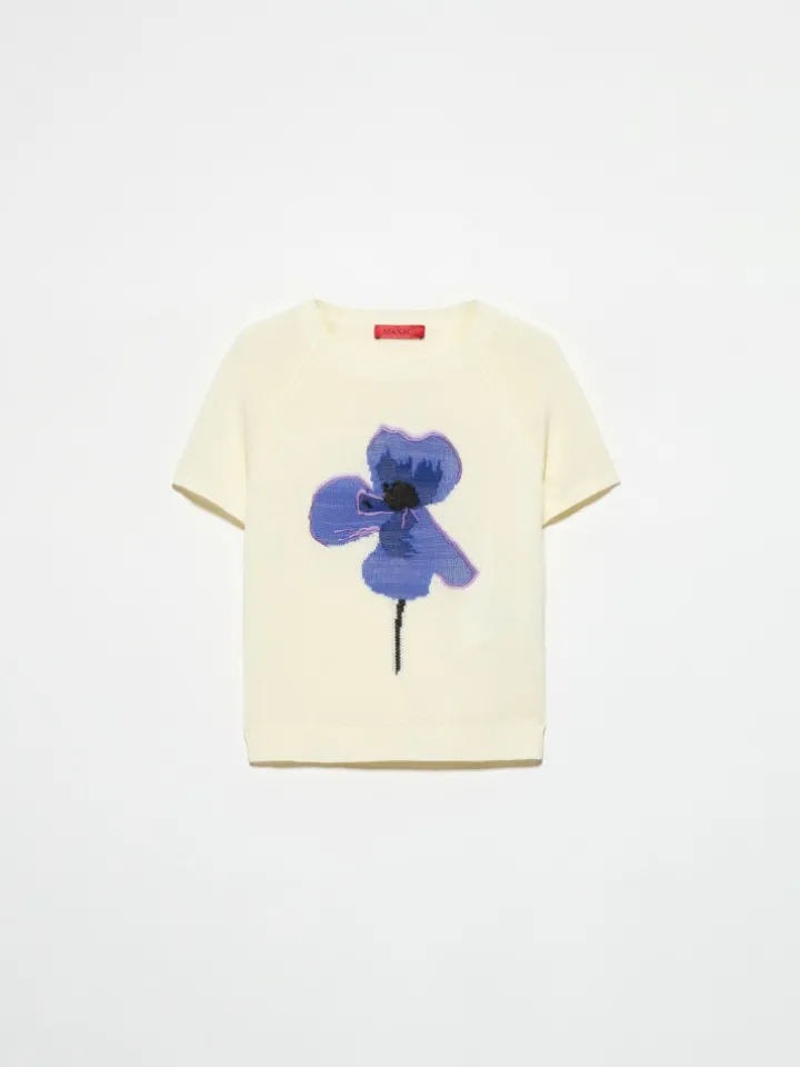 Embroidered knitted T-shirt - milk