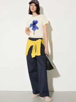 Embroidered knitted T-shirt - milk