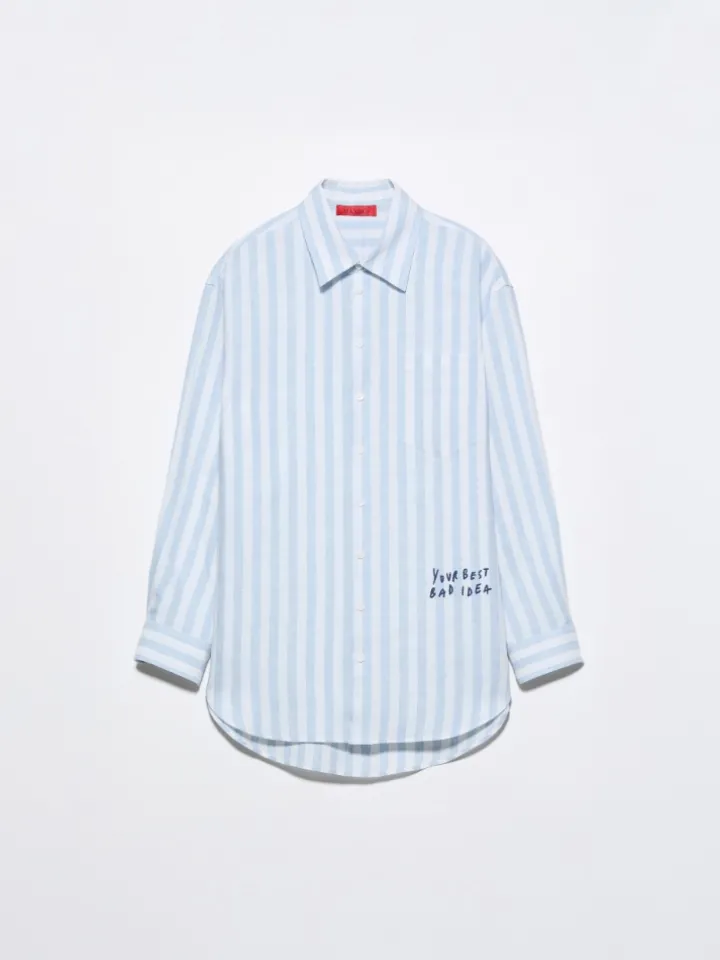 Embroidered linen shirt - navy