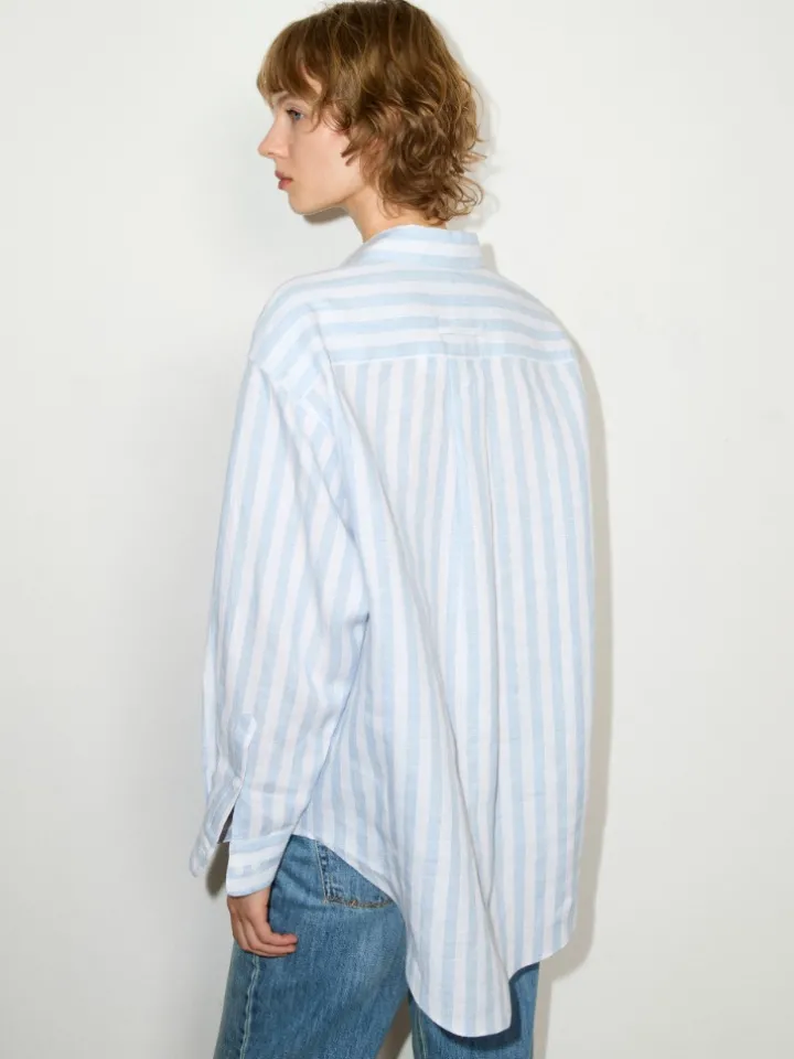 Embroidered linen shirt - navy