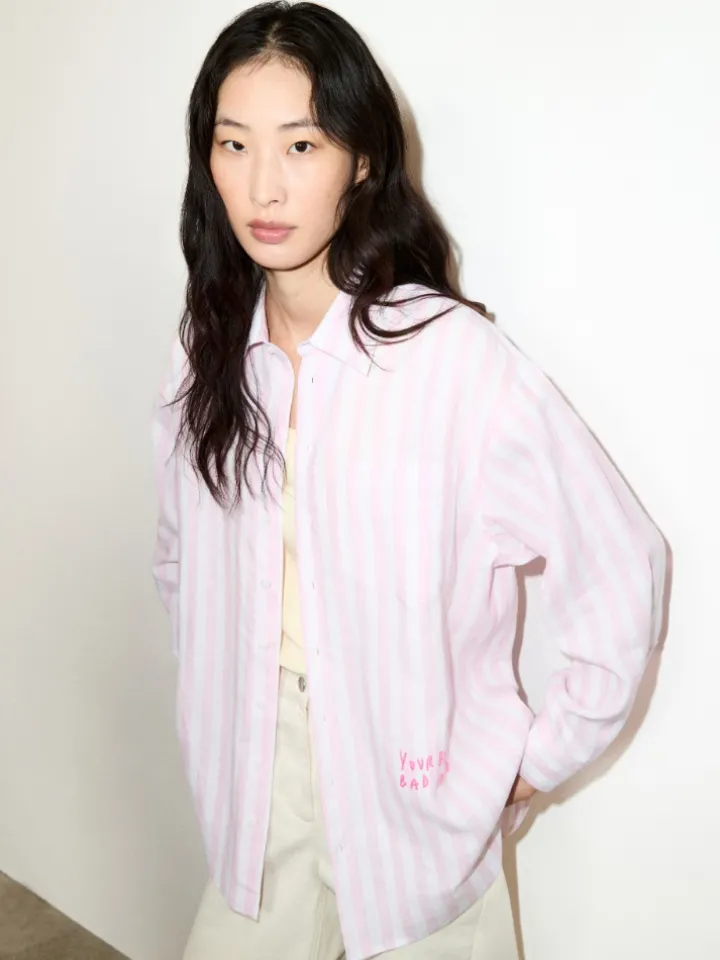 Embroidered linen shirt - pink