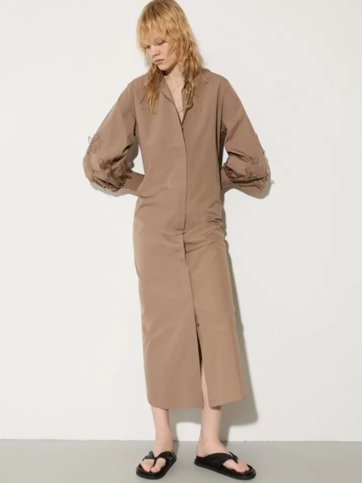 Embroidered poplin shirt dress - cocoa