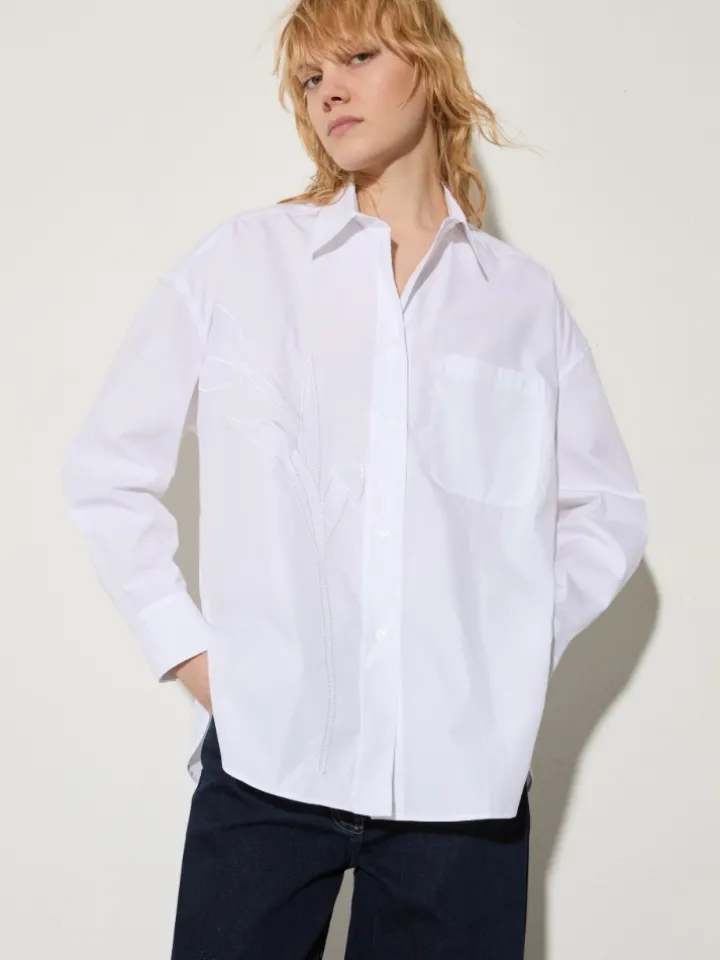 Embroidered poplin shirt - optical white