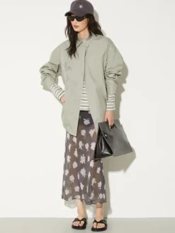 Embroidered poplin shirt - sage