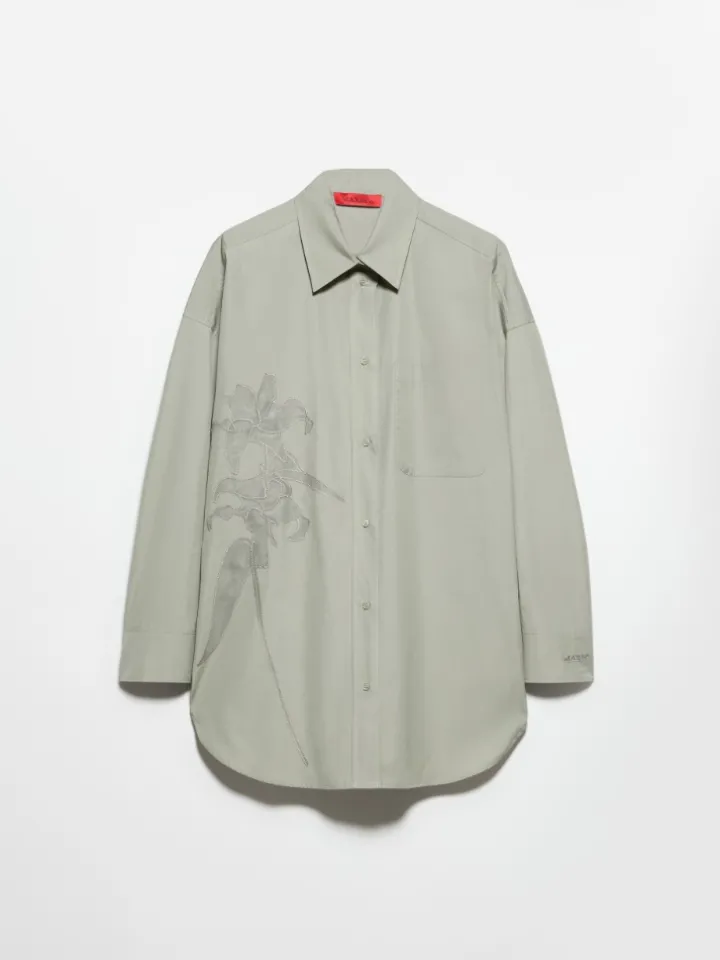 Embroidered poplin shirt - sage