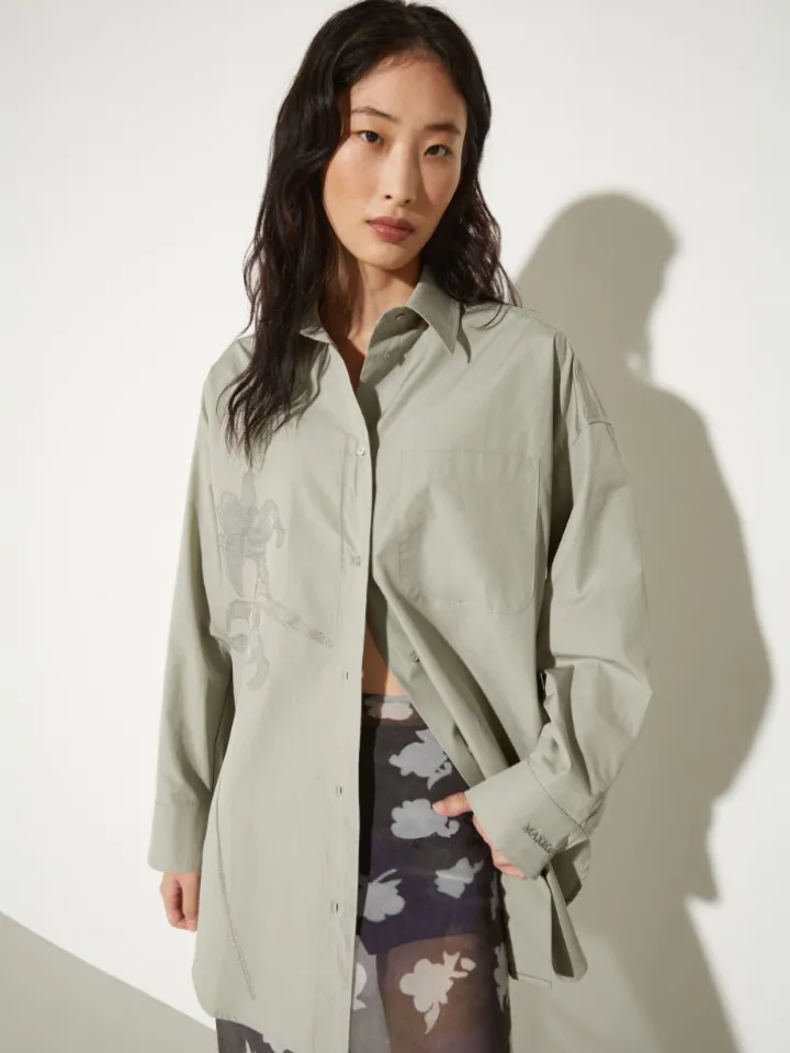 Embroidered poplin shirt - sage