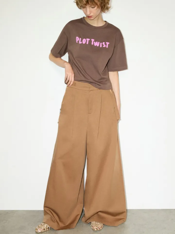 Extra-wide cotton trousers - cinnamon