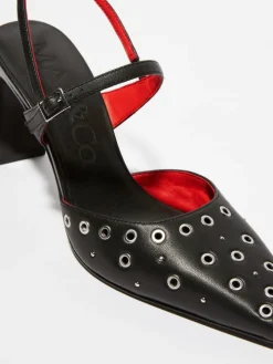 Eyelet-embellished leather pumps - black