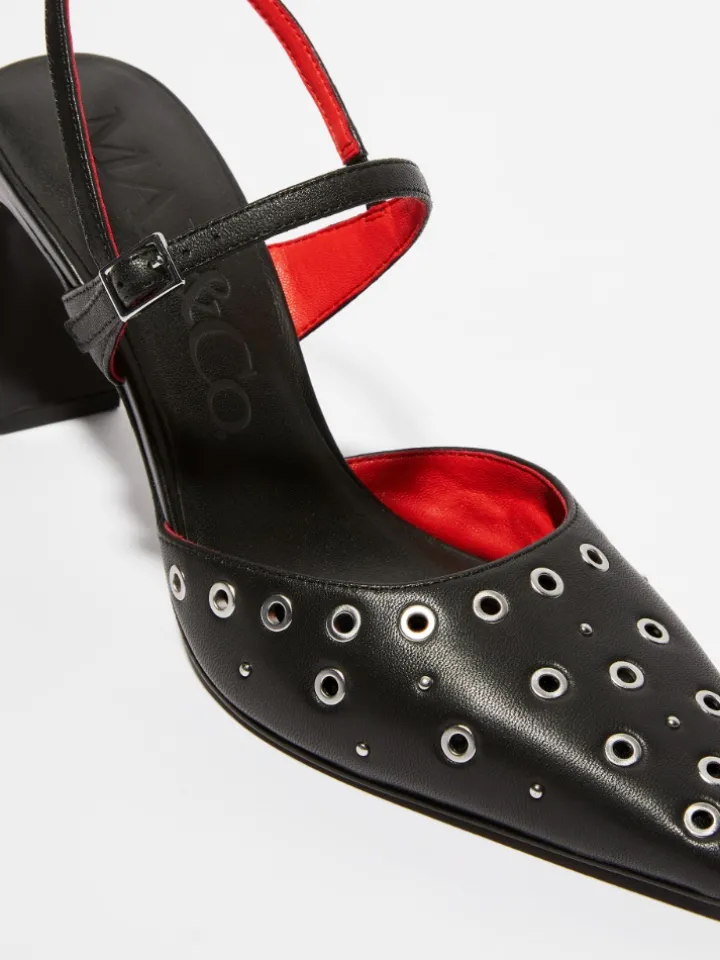 Eyelet-embellished leather pumps - black