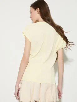 Fine rib-knit asymmetrical top - lemon