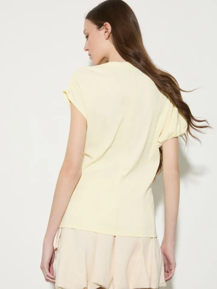 Fine rib-knit asymmetrical top - lemon