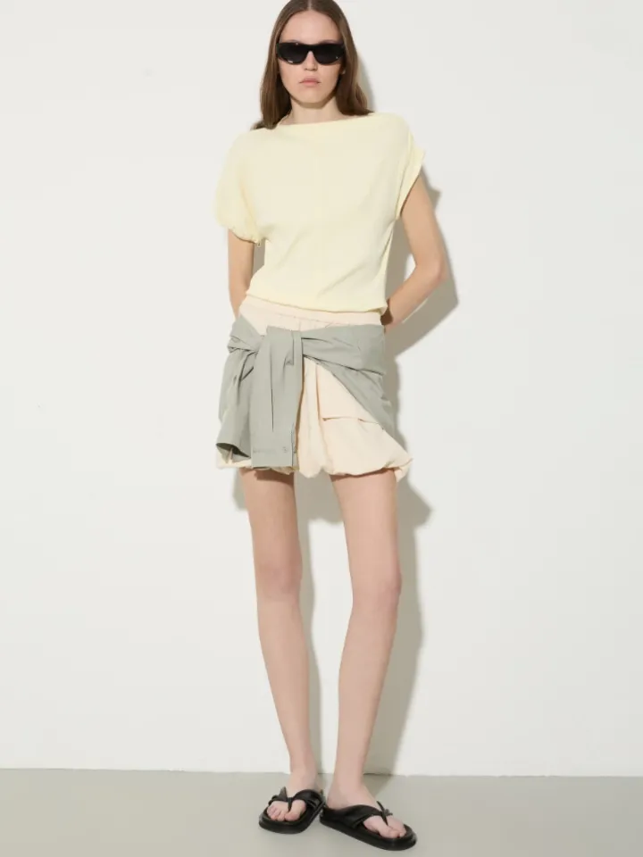 Fine rib-knit asymmetrical top - lemon