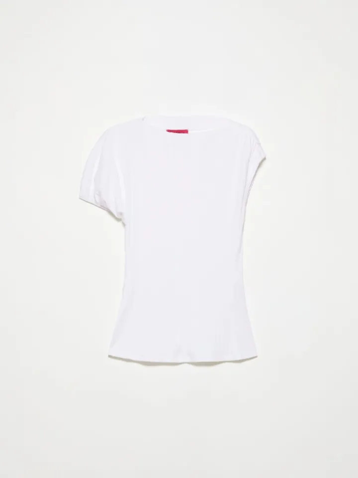 Fine rib-knit asymmetrical top - optical white