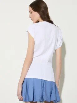 Fine rib-knit asymmetrical top - optical white