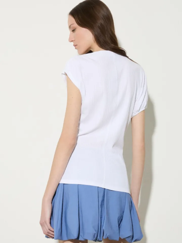 Fine rib-knit asymmetrical top - optical white