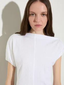 Fine rib-knit asymmetrical top - optical white