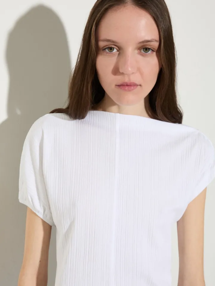 Fine rib-knit asymmetrical top - optical white
