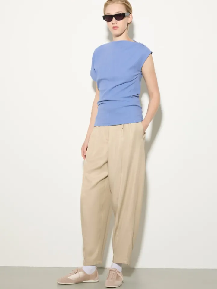 Fine rib-knit asymmetrical top - avio