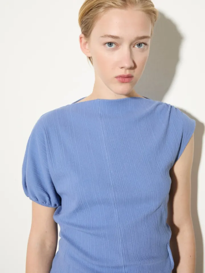 Fine rib-knit asymmetrical top - avio