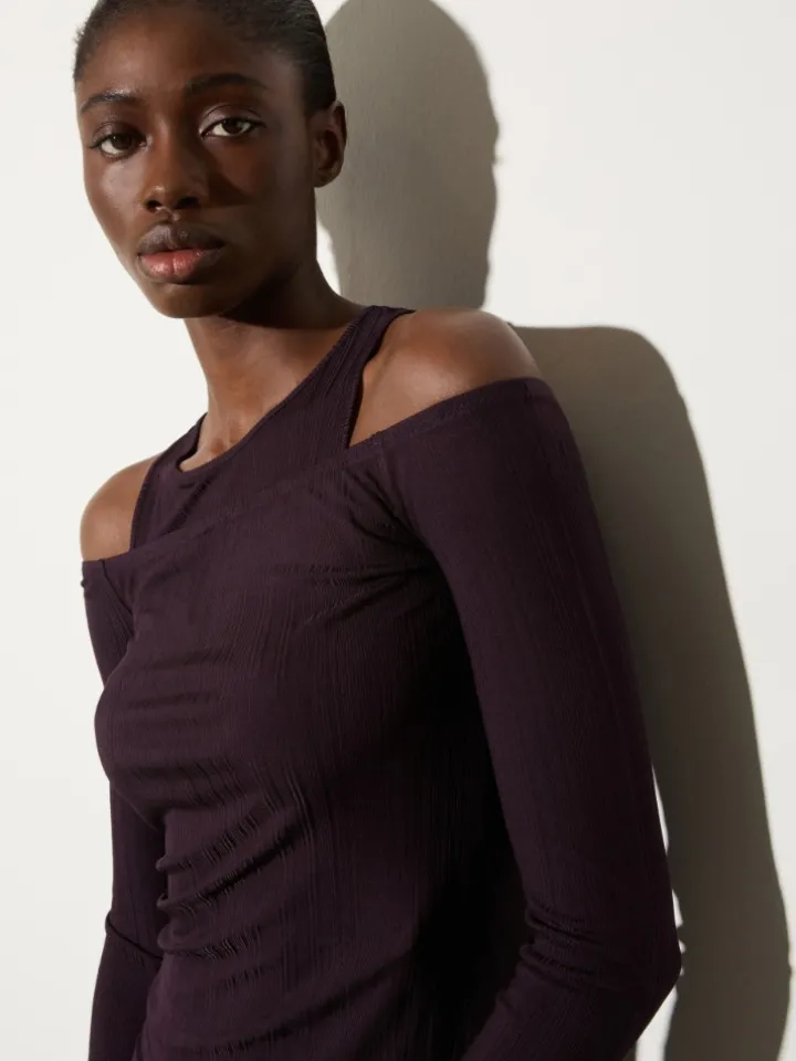 Fine rib-knit jersey twin set - aubergine