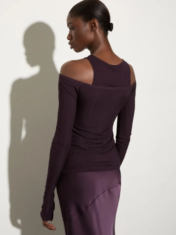 Fine rib-knit jersey twin set - aubergine