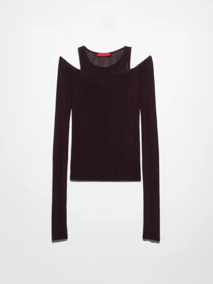 Fine rib-knit jersey twin set - aubergine