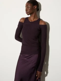 Fine rib-knit jersey twin set - aubergine