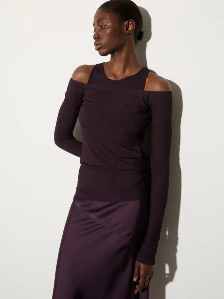 Fine rib-knit jersey twin set - aubergine