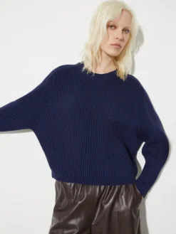 Fisherman's rib-knit jumper - navy
