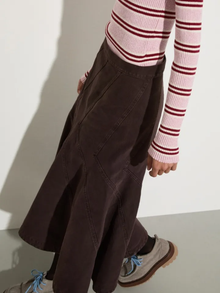 Flared cotton-drill midi skirt - chocolate