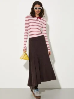 Flared cotton-drill midi skirt - chocolate