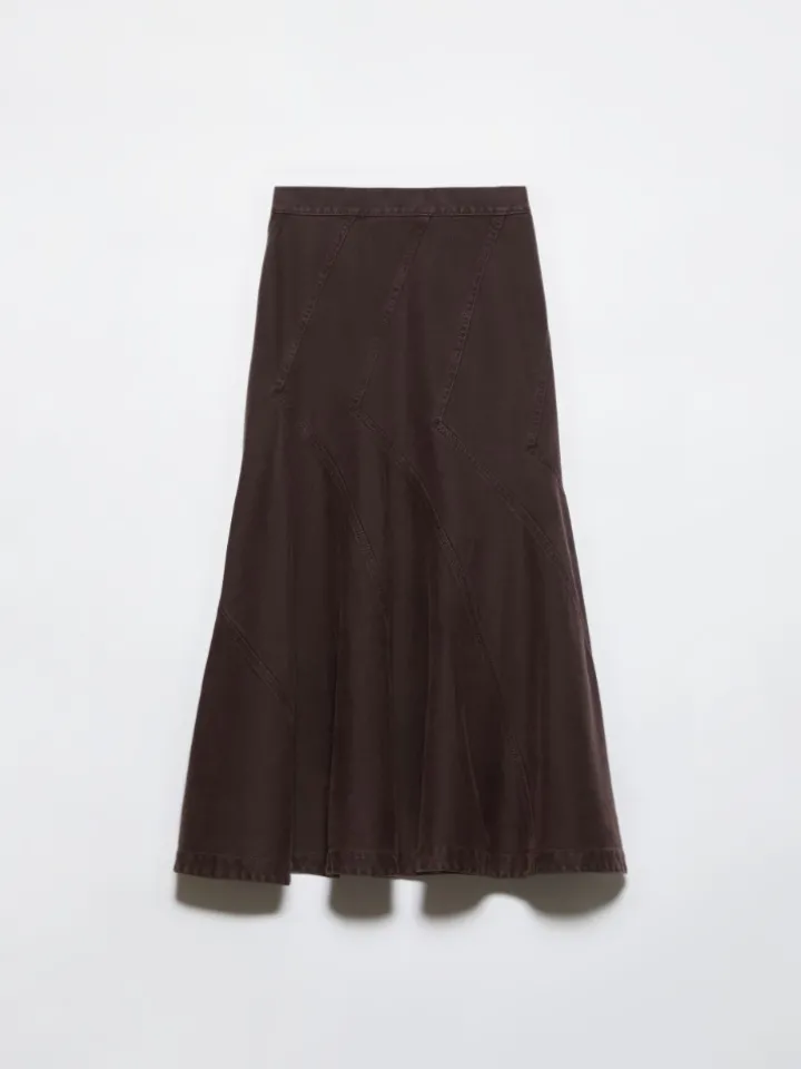 Flared cotton-drill midi skirt - chocolate