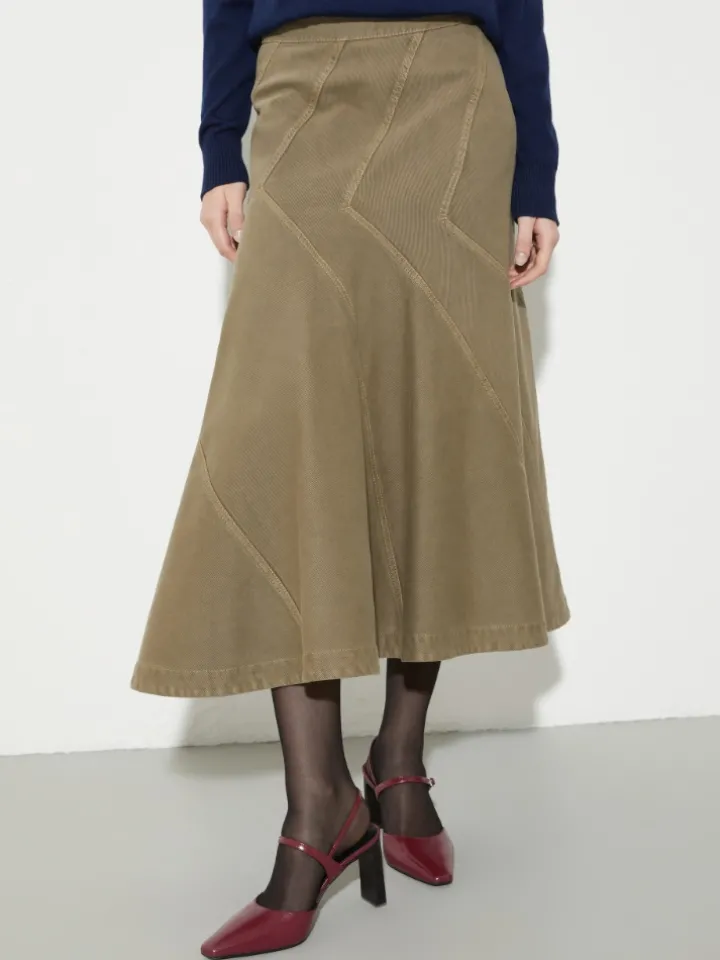 Flared cotton-drill midi skirt - kaki
