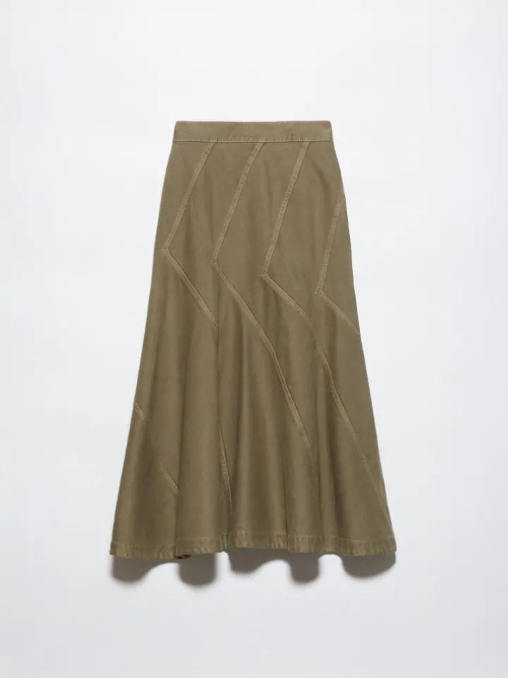 Flared cotton-drill midi skirt - kaki